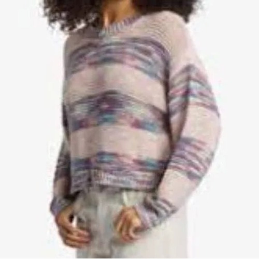 Billabong Fade Out Women Large Multi Color Space Dye Chunky Knit Cropped Sweater